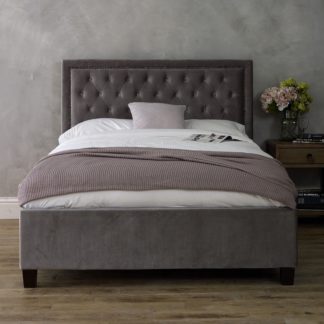 An Image of Rhea Silver Velvet Upholstered Bed Frame Grey