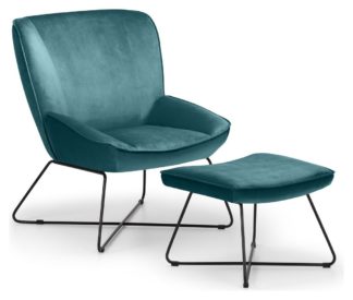 An Image of Julian Bowen Mila Velvet Accent Chair and Footstool -Teal