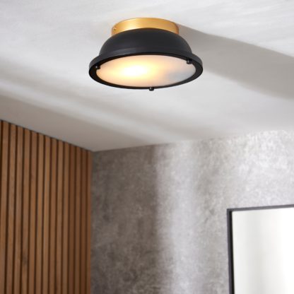 An Image of Barton Bathroom 1 Light Flush Ceiling Fitting Black