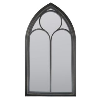 An Image of MirrorOutlet Black Somerley Chapel Arch Metal Garden Mirror - 112 x 61 cm