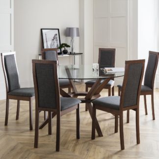 An Image of Chelsea Large Round Dining Table with 6 Melrose Dining Chairs Walnut (Brown)