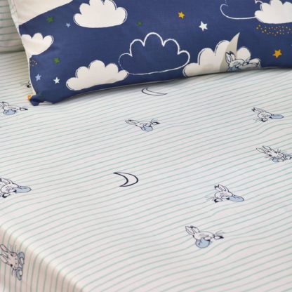 An Image of Peter Rabbit Sleepy Head Mint Stripe Fitted Sheet Mint