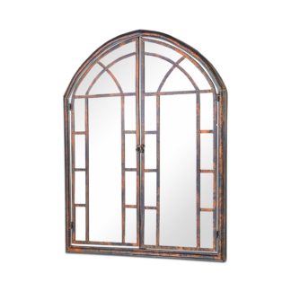An Image of MirrorOutlet Metal Arch shaped Decorative Window opening Garden Mirror - 78 x 61cm
