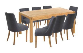 An Image of Habitat Radius Oak Dining Table & 8 Alec Dark Grey Chairs