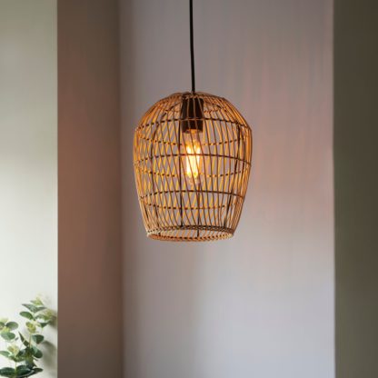 An Image of Kirra Bathroom 1 Light Pendant Faux Rattan Ceiling Fitting Natural