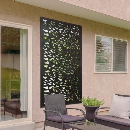 An Image of Amarelle Extra Large Metal Leaf Design Decorative Garden Screen Mirror - 180 x 90cm