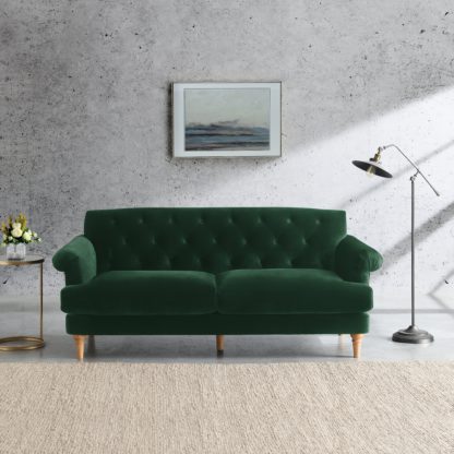 An Image of Jazz Velvet 3 Seater Sofa Teal (Blue)