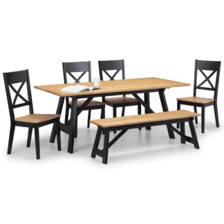 An Image of Hockley Dining Table, Bench and 4 Chairs Black