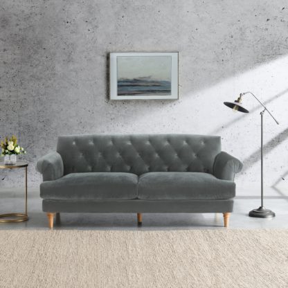 An Image of Jazz Velvet 3 Seater Sofa Teal (Blue)