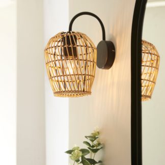 An Image of Kirra Bathroom Faux Rattan Wall Light Natural