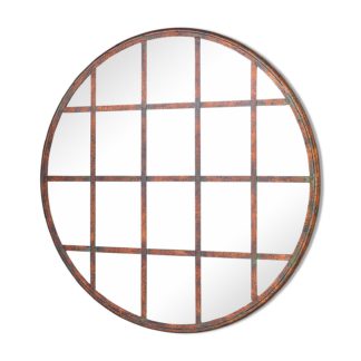 An Image of MirrorOutlet Metal Round shaped Decorative Window Garden Mirror - 80 x 80cm