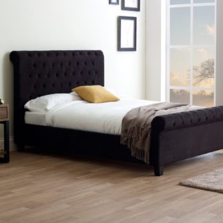 An Image of Orbit Black Velvet Upholstered Bed Frame Black