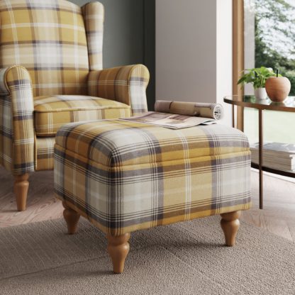 An Image of Oswald Check Storage Footstool Tapered Leg Natural Oswald Wingback