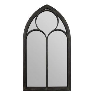 An Image of MirrorOutlet Black Somerley Chapel Arch Extra Large Metal Garden Mirror - 150 x 81 cm