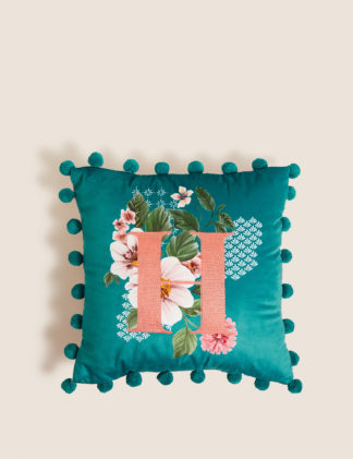An Image of M&S Velvet Alphabet Small Embroidered Cushion