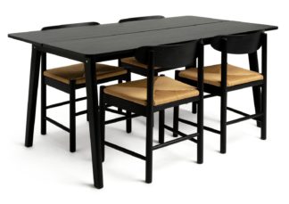 An Image of Habitat Nel Wood Effect Dining Table & 4 Hannah Black Chairs