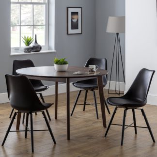 An Image of Farringdon Round Dining Table with 4 Kari Black Chairs Walnut (Brown)