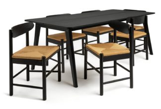 An Image of Habitat Nel Wood Effect Dining Table & 6 Hannah Black Chairs