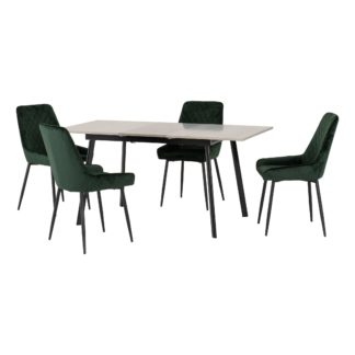 An Image of Avery Concrete Effect Extendable Dining Table with 4 Green Dining Chairs Emerald Green