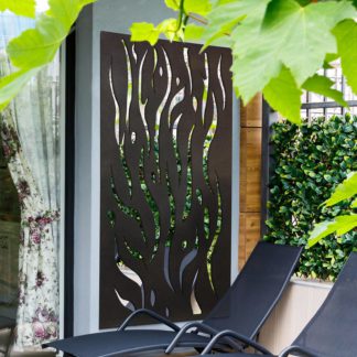 An Image of Amarelle Extra Large Metal Flame Decorative Garden Screen Mirror - 180 x 90cm
