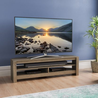 An Image of Calibre Wide TV Stand 140cm, Oak Effect Black