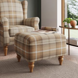 An Image of Oswald Check Storage Footstool Tapered Leg Natural Oswald Wingback