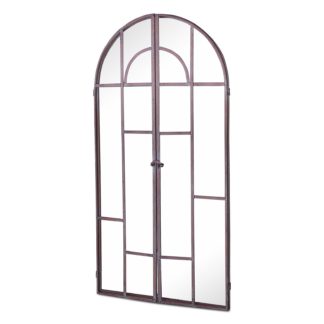 An Image of MirrorOutlet Metal Arch shaped Decorative Window opening Garden Mirror - 100 x 50cm