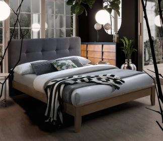 An Image of Ander Grey Wooden and Fabric Bed Frame - 4ft6 Double
