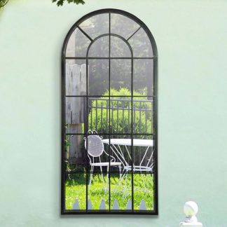 An Image of MirrorOutlet Somerley Lotus Arch Antique Black Large Garden Mirror - 140 x 65 cm