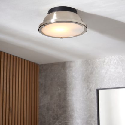 An Image of Barton Bathroom 1 Light Flush Ceiling Fitting Black