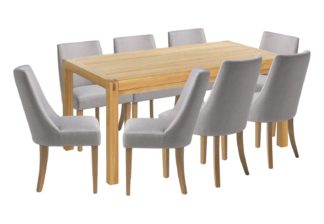An Image of Habitat Radius Oak Dining Table & 8 Alec Light Grey Chairs