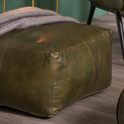 An Image of Matteo Leather Pouffe Grey