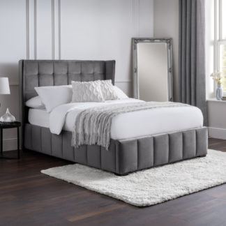 An Image of Gatsby Grey Velvet Bed frame - 5FT King Size