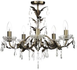 An Image of BHS Josefine Glass 5 Light LED Chandelier - Brass