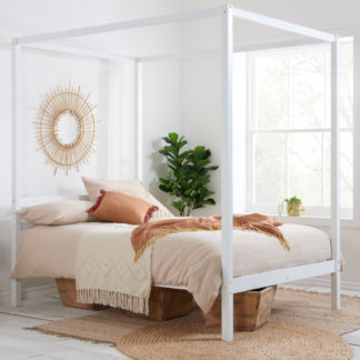 An Image of Mercia White Wooden Poster Bed Frame - 4FT6 Double