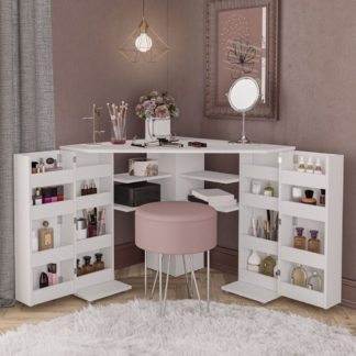 An Image of Olivia White Corner Dressing Table With Storage