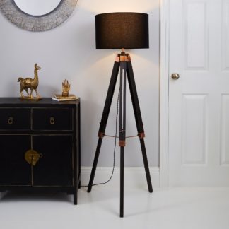 An Image of Trio Tripod Black and Copper Floor Lamp Black