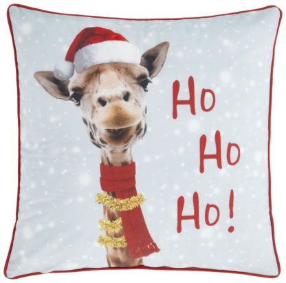 An Image of Catherine Lansfield Christmas Giraffe Cushion -Red-55x55cm