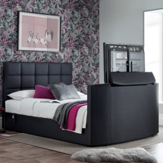 An Image of Thornberry Black Leather Electric TV Bed - 6ft Super King Size