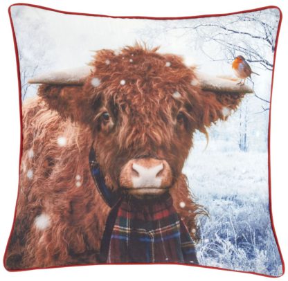 An Image of Catherine Lansfield Highland Cow Cushion - Brown - 55x55cm