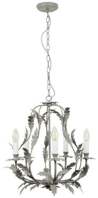 An Image of BHS Pierre Glass 5 Light LED Chandelier - Grey