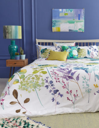 An Image of Bluebellgrey Sateen Botanical Bedding Set
