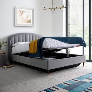 An Image of Sandy Grey Velvet Ottoman Storage Bed Frame - 5ft King Size