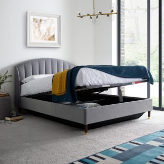 An Image of Sandy Grey Velvet Ottoman Storage Bed Frame - 4ft6 Double