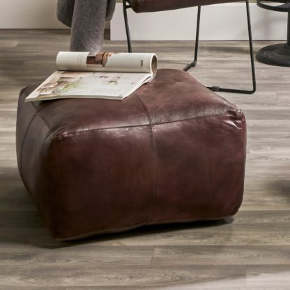 An Image of Matteo Leather Pouffe Grey