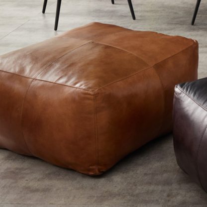 An Image of Matteo Leather Pouffe Grey