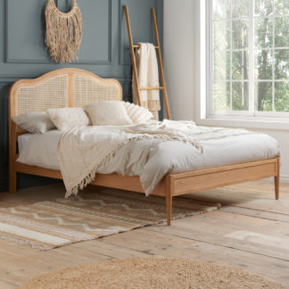An Image of Leonie Rattan Oak Wooden Bed Frame - 5FT King Size