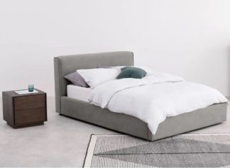 An Image of Bahra Washed Grey Fabric Ottoman Storage Bed Frame - 5ft King Size