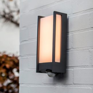 An Image of Lutec Qubo LED Wall Light with PIR Motion Sensor - Dark Grey