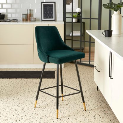 An Image of Ariana Bar Stool Velvet Bottle Green